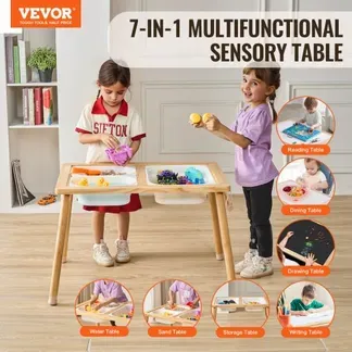 VEVOR Sensorischer Tisch Aktivitätstisch für Kinder mit 3 faltbaren Aufbewahrungsbehältern & Papierrollenhalter, Sand- und Wassertisch sensorischer Zeichentisch aus Holz, Geschenke für Kinder VEVOR Sensorischer Tisch Aktivitätstisch für Kinder mit 3 faltbaren Aufbewahrungsbehältern & Papierrollenhalter, Sand- und Wassertisch sensorischer Zeichentisch aus Holz, Geschenke für Kinder