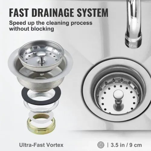 VEVOR Edelstahl Spültisch Gewerbliche Spülbecken 686 x 610 x 1041 mm, Spülbecken Edelstahl mit Wasserhahn 104 kg Tragfähigkeit, Edelstahlspüle Spülbecken Waschbecken Küche Freistehendes Spülbecken – Bild 4