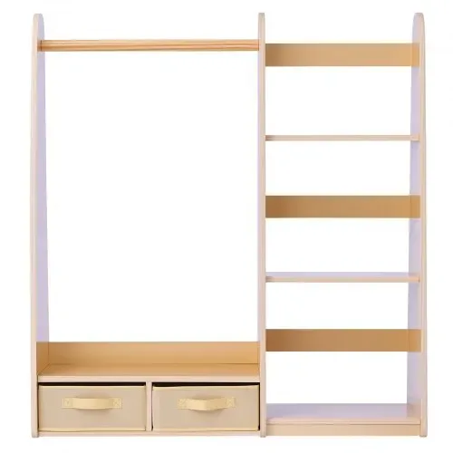 VEVOR Kinderkleiderschrank 98,5x40x106 cm, Kindergarderobe mit Spiegel Kleiderstange Ablagen, Verkleidungsschrank mit 2 Stoffschubladen für Mädchen, Kinderschrank für Kostüme Schlafzimmer, Naturholz – Bild 9