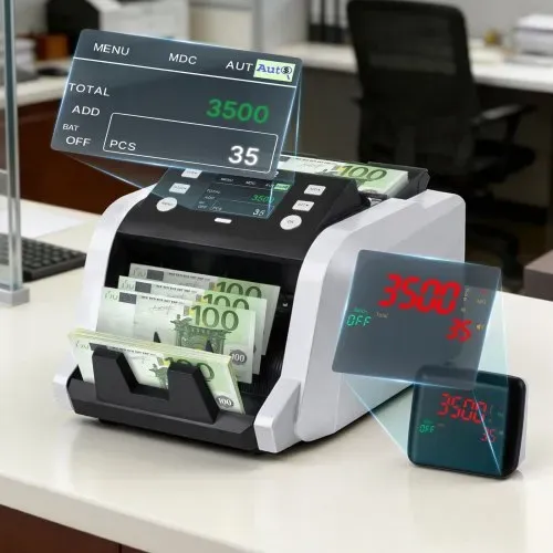 VEVOR Geldzählmaschine, 1200 Banknoten pro Minute, Banknotenzählmaschine mit Wertzählung, UV/MG/IR/DD/DBL/HLF/CHN-Fälschungserkennung, TFT-Display, für Gemischte Stückelungen von Dollar & Euro – Bild 7