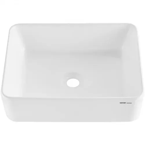 VEVOR Rechteckiges Aufsatzwaschbecken Waschbecken, 482 x 373 x 135 mm, Badezimmer-Aufsatzwaschbecken über der Theke, Keramikwaschbecken moderner Stil, für Toiletten, Hotels, Restaurants, helles Weiß – Bild 9