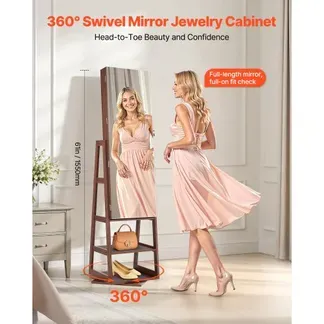 VEVOR 360° drehbarer Schmuckschrank (155 mm hoch) mit Ganzkörperspiegel mit Stauraum, Schmuckschrank-Organizer mit 2 Schlüsseln & Zubehörtaschen & Ablagefächer, Schmuckaufbewahrung VEVOR 360° drehbarer Schmuckschrank (155 mm hoch) mit Ganzkörperspiegel mit Stauraum, Schmuckschrank-Organizer mit 2 Schlüsseln & Zubehörtaschen & Ablagefächer, Schmuckaufbewahrung
