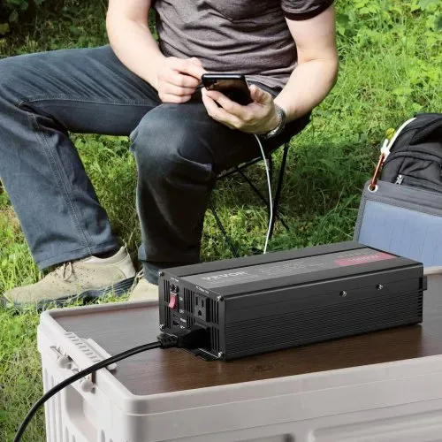 VEVOR Wechselrichter mit reiner Sinuswelle 1000W DC 12V AC 230V Spannungswandler mit 1 AC-Steckdosen 1 USB-Anschlüssen 1 Typ-C-Anschluss Fernbedienung für kleine Heimgeräte wie Smartphone-Laptop – Bild 7