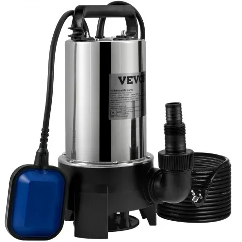VEVOR Tauchpumpe 1100W Schmutzwasserpumpe 230V Gartenpumpe Durchfluss 333,3L/min Schmutzwassertauchpumpe IPX8 Auslass zuschneidbar zum Pumpen von Wasser aus Schwimmbädern Teichen – Bild 7