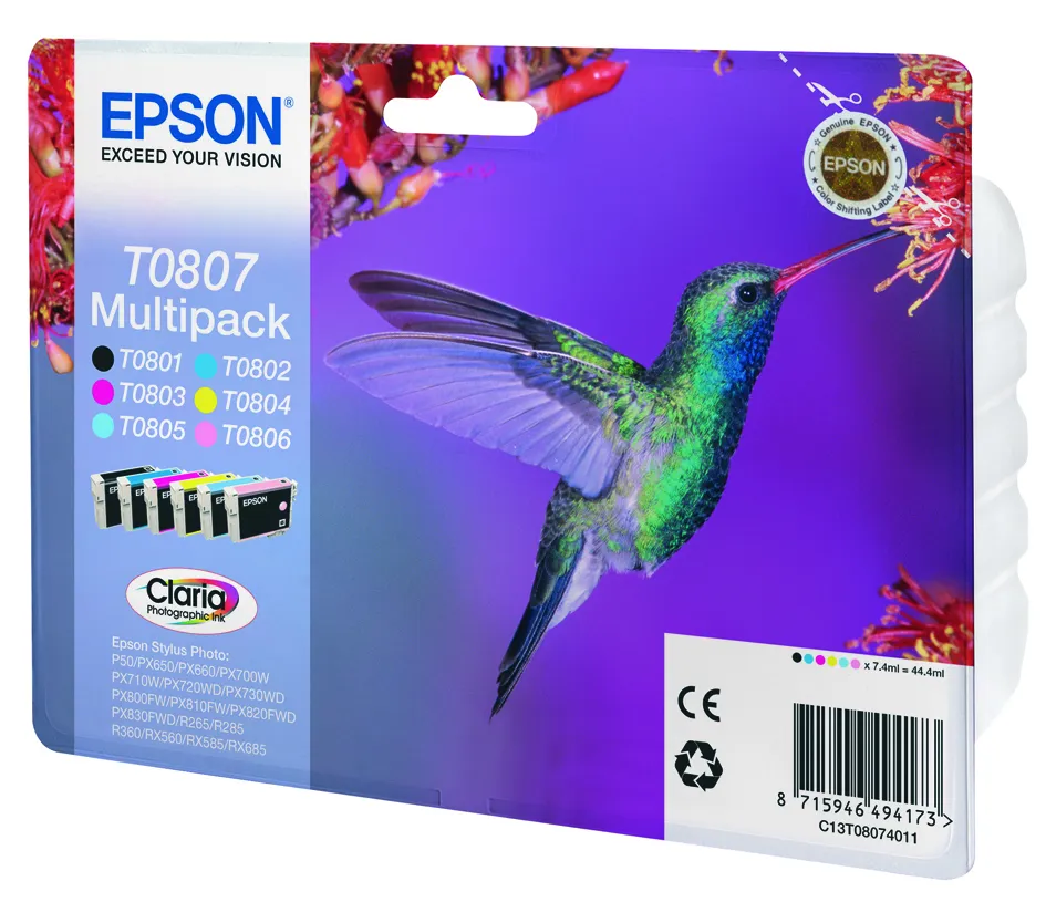 Epson Hummingbird Multipack 6 Farben T0807 Claria Photographic Ink – Bild 2