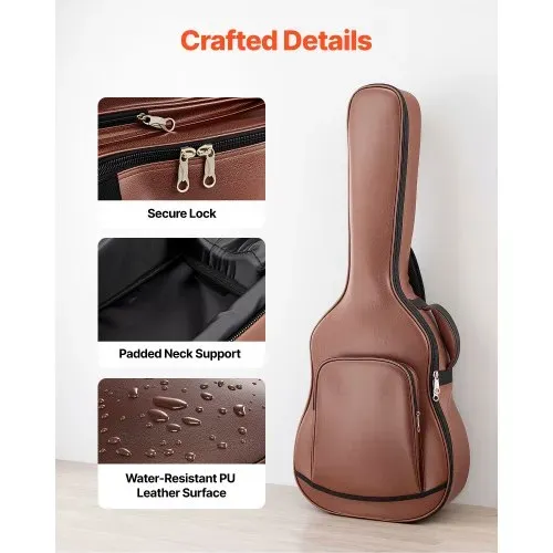 VEVOR Gitarrentasche für 41-Zoll-Akustikgitarren mit Außenzubehörfach Braun, Gitarrenrucksack mit Schaumstoffpolsterung, Tragegriff und Schultergurten, 1195 mm Gig Bag aus PU-Leder – Bild 5