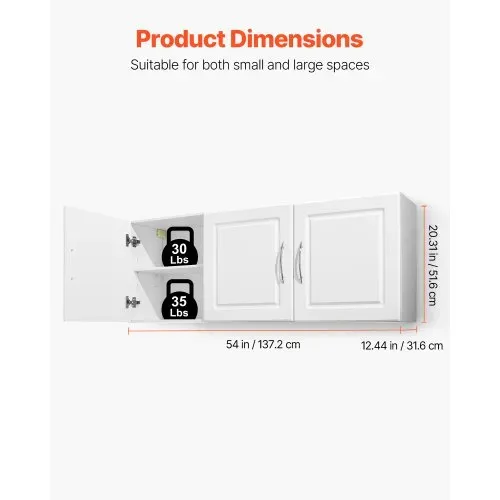 VEVOR Wandschrank für Waschküche, 2-stöckiger Wandhängeschrank mit verstellbarer Ablage, Küchenschrank mit 3 Türen, für Küche Bad Wäscherei, 31,6×137,2×51,6 cm (T x B x H), Oberschrank Weiß VEVOR Wandschrank für Waschküche, 2-stöckiger Wandhängeschrank mit verstellbarer Ablage, Küchenschrank mit 3 Türen, für Küche Bad Wäscherei, 31,6×137,2×51,6 cm (T x B x H), Oberschrank Weiß