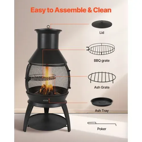 VEVOR Gartenkamin, φ500x1100mm Terrassenofen, Aztekenofen aus Eisen zum Grillen & Wärmen, Chimenea Feuerstelle mit Grillgitter, Kaminmantel & rostfreiem Kamindeckel, für Terrasse, Garten, Hinterhof VEVOR Gartenkamin, φ500x1100mm Terrassenofen, Aztekenofen aus Eisen zum Grillen & Wärmen, Chimenea Feuerstelle mit Grillgitter, Kaminmantel & rostfreiem Kamindeckel, für Terrasse, Garten, Hinterhof