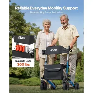 VEVOR Rollator 3-Fach Faltbar mit Sitz, Leichter Gehwagen mit 4 Reifen, Gehhilfe bis 136 kg mit Rückenlehne Tasche Gehstockhalter, Höheverstellbare Laufhilfe mit Feststellfunktion für Senioren, Blau VEVOR Rollator 3-Fach Faltbar mit Sitz, Leichter Gehwagen mit 4 Reifen, Gehhilfe bis 136 kg mit Rückenlehne Tasche Gehstockhalter, Höheverstellbare Laufhilfe mit Feststellfunktion für Senioren, Blau