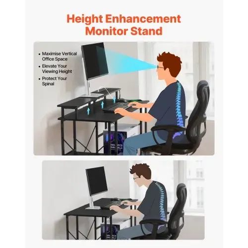 VEVOR Computertisch Bürotisch Schreibtisch mit intelligenten LED-Leuchten & Steckdosen, Arbeitstisch mit Monitorständer & 2-stufigen Lagerregalen, Arbeitszimmer Wohnzimmer Homeoffice Schwarz – Bild 4