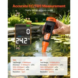 VEVOR TDS-Messgerät, Messbereich 0–9990 ppm, EC/TDS-Mehrparametermessung, Digitales Wassermessgerät mit Automatischer Zeitregelung, Übersichtliches VA-Display, für Trinkwasserqualitätsprüfung VEVOR TDS-Messgerät, Messbereich 0–9990 ppm, EC/TDS-Mehrparametermessung, Digitales Wassermessgerät mit Automatischer Zeitregelung, Übersichtliches VA-Display, für Trinkwasserqualitätsprüfung