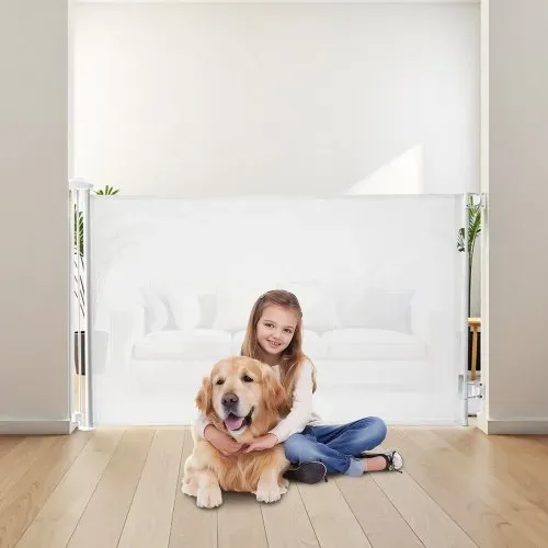 VEVOR Einziehbares Babygitter Hundegitter ausziehbar auf 185 cm Breite / 795 mm Höhe, Treppenschutzgitter mit Sicherheitsschloss, Schutzgitter aus Netzgewebe für Treppen Flure drinnen/draußen, weiß – Bild 7