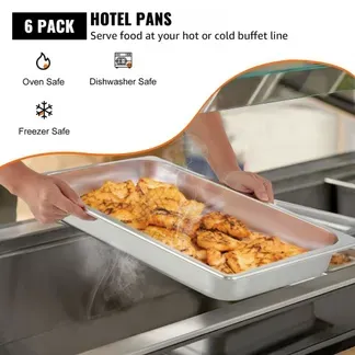 VEVOR Edelstahl Behälter 6 Stück, Speisebehälter Essens Behälter, Antihaft Teller, 537 x 330 x 65 mm kommerzieller Warmhaltebehälter für Speisen, Torten, Aufläufe, Hotelpfanne VEVOR Edelstahl Behälter 6 Stück, Speisebehälter Essens Behälter, Antihaft Teller, 537 x 330 x 65 mm kommerzieller Warmhaltebehälter für Speisen, Torten, Aufläufe, Hotelpfanne
