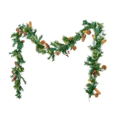 VEVOR Weihnachtsgirlande, 2750 mm künstliche Tannengirlande mit Lichterkette, Weihnachtsdeko mit Beeren-Büscheln, Tannennadeln, Tannenzapfen, realistische Weihnachtskollektion für Kaminsims & Kamin – Bild 9