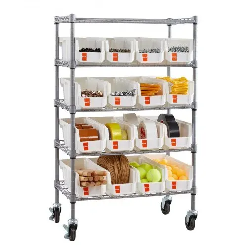 VEVOR Standregal, Lagerregal mit 5 Ebenen & 16 Stapelboxen, Bücherregal Küchenregal mit Rollen, Fahrregal für Garage, Lager, Büro, Restaurant, Klassenzimmer, Küche, 610x355x1065 mm – Bild 10