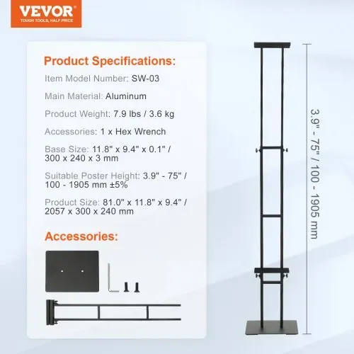 VEVOR Posterständer, höhenverstellbar bis zu 190,5 cm, doppelseitiger, robuster Sockel-Schilderhalter, bodenstehender Schilderhalter, Bannerständer mit stoßdämpfender Basis zur Präsentation, für Tafel – Bild 6
