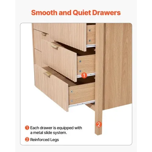 VEVOR Kommode mit 6 geriffelten Schubladen & Schiebe- und Kippschutz, minimalistischer moderner Schubladenschrank Organizer für Wohnzimmer Schlafzimmer Eingangsbereich Flur (helles Holz) – Bild 5
