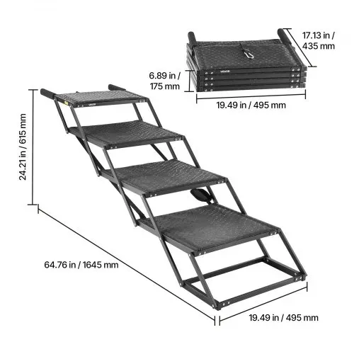 VEVOR Hundetreppe Auto Klappbar 4-Stufig, Extra Breite Hunderampe für Große Hunde mit Rutschfester Oberfläche, Tragbare Einstiegshilfe für Auto, SUV, LKW, Hochbett, Sofa, Tragkraft bis 113 kg – Bild 7