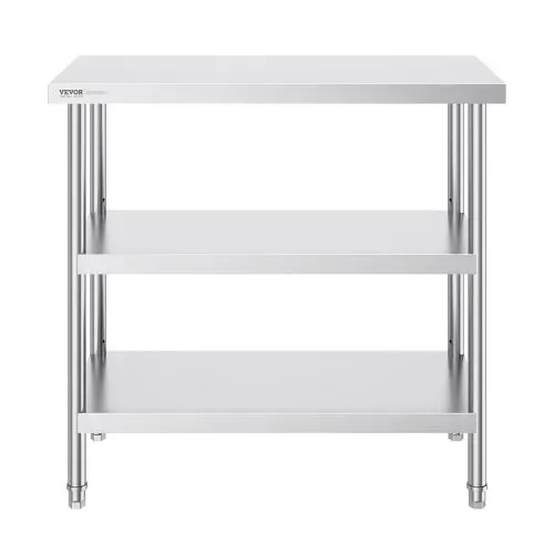 VEVOR Lebensmittel-Zubereitungstisch aus Edelstahl, 457 x 914 x 864 mm gewerblicher Küchenarbeitstisch, mit 2 verstellbaren Unterregalen, robuster Zubereitungstisch aus Metall für Grill, Küche – Bild 10