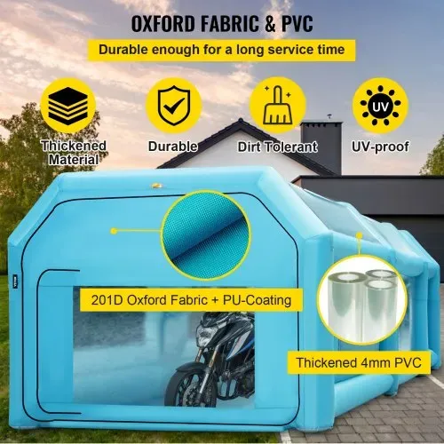 VEVOR Aufblasbare Sprühkabine Zelt 6x3x2,5m Aufblasbare Lackierkabine Zelt 210D Oxford-Gewebe PVC Autozelt mit 2 abnehmbaren Türen Gebläse inkl. Ideal für Autolackierung und Reparatur von Motorrädern – Bild 2