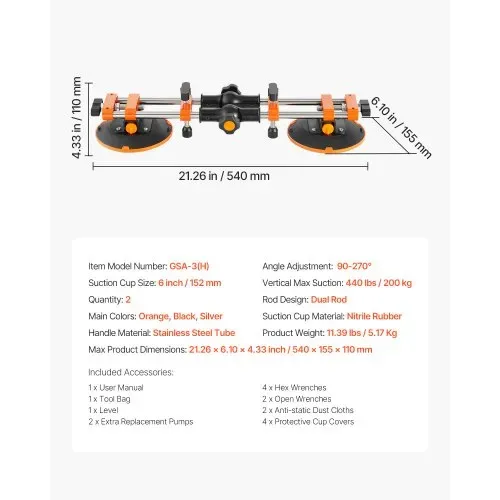 VEVOR Nahtsetzer, 2er-Pack Granit-Nahtverbinder mit 152 mm Vakuum-Saugnäpfen, Steinsetzer zum Verbinden & Nivellieren von Fugen, 90°-120° verstellbar, Ideal für Fliesen- & Marmorplatten – Bild 6