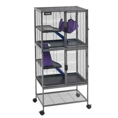 VEVOR Kleintierkäfig Metall Frettchenkäfig Kleintiergehege 61x44x138 cm, Frettchen Chinchillas Gleithörnchen Meerschweinchen & Kaninchen 4-Stöckig 13,97 mm Drahtabstand Feststellbare Schwenkrolle – Bild 9