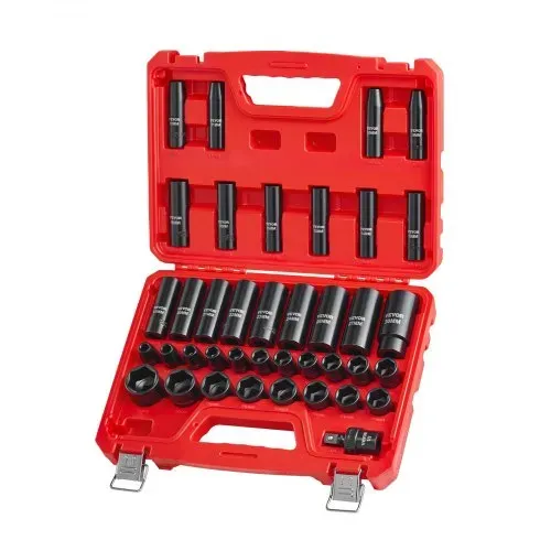 VEVOR 1/2 Zoll-Antrieb Schlagschrauber-Steckschlüsselsatz, 39-tlg. Muttern Entferner Set metrisch 9-30 mm, hochbelastbarer Chrom-Vanadium-Stahl, mit Kardangelenk & doppelter Größenmarkierung – Bild 9