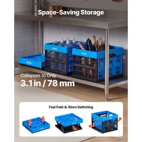 VEVOR Klappbox 25 L 3er-Pack, Faltbare Aufbewahrungsboxen aus Kunststoff, Stapelbare Klappkörbe mit Griffen, Tragkraft 10 kg pro Box, Klappkiste, Ideal für Haushaltsorganisation, Blau & Schwarz – Bild 3