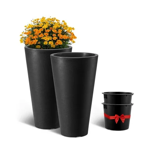 VEVOR Blumentopf, 2er Set, Großer konischer Blumenkübel 590 mm, Modernes Design, Effizientes Drainagesystem, Pflanztopf, für Veranda, Patio, Außenbereich, Innenbereich, Schwarz VEVOR Blumentopf, 2er Set, Großer konischer Blumenkübel 590 mm, Modernes Design, Effizientes Drainagesystem, Pflanztopf, für Veranda, Patio, Außenbereich, Innenbereich, Schwarz