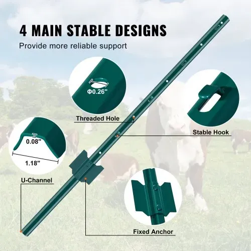 VEVOR 3 Fuß langer Zaunpfosten, 10er-Pack T-Pfosten Hochleistungs-Zaunpfosten aus Metall, stabile Zaunpfähle aus Stahl für Gartenhof, Rasen, Bauernhöfe und Maschendrahtzäune im Freien, grün – Bild 3