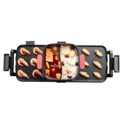 VEVOR Hot Pot 2300 W 2 in 1 elektrischer rauchfreier Grill abnehmbarer Shabu-Shabu-Topf mit Antihaft-Pfanne, separate doppelte Temperaturregelung, koreanischer Indoor BBQ Grill für 1–6 Personen – Bild 8