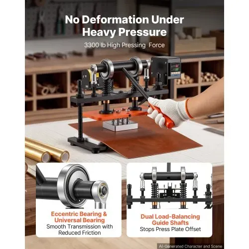 VEVOR Beheizte Lederschneidemaschine 260x120 mm Lederdruckmaschine 1,5 t, zum Lederprägen & Stanzen 12 mm Hub Zwei Führungswellen Digitales Bedienfeld 26 Kupferbuchstabenstempel 50 Heißprägefolien – Bild 5