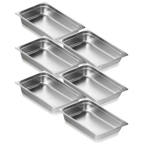 VEVOR 6er-Pack Hotelpfannen, Dampfpfanne in voller Größe mit Anti-Stau-Funktion, 0,8 mm dicke Edelstahl-Dampftischpfanne für Restaurants, 4 Zoll tiefe kommerzielle Tischpfanne, Catering-Aufbewahrungspfanne für Lebensmittel, für Industrie und Wissenschaft VEVOR 6er-Pack Hotelpfannen, Dampfpfanne in voller Größe mit Anti-Stau-Funktion, 0,8 mm dicke Edelstahl-Dampftischpfanne für Restaurants, 4 Zoll tiefe kommerzielle Tischpfanne, Catering-Aufbewahrungspfanne für Lebensmittel, für Industrie und Wissenschaft