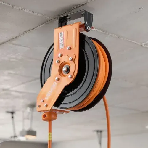 VEVOR Druckluft Schlauchtrommel, 15 m x 3/8 Zoll Hybrid-Druckluftschlauch, Schlauchaufroller 20 bar, Automatische Schlauchaufwicklung mit 1 m Zuleitung, 180° schwenkbare Decken-/Wandhalterung – Bild 7