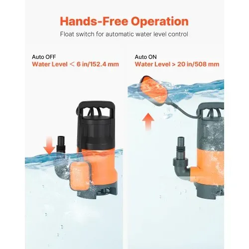 VEVOR 650W Tauchpumpe, 15000L/h, PP-GF20 Schmutzwasserpumpe für Abwasser, Schmutzwasser & sauberes Wasser mit automatischem Schwimmerschalter, 8m Förderhöhe, für Pools Teiche überflutete Bereiche – Bild 2