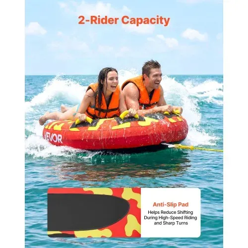 VEVOR Towable Tube für Boote, Wassersport-Schleppreifen für 2 Personen, bis 154 kg Tragfähigkeit, mit Antirutschpolstern, Nylonhülle, Gepolsterten Griffen und Sicherheitsventil, für Seen, Flüsse, Rot VEVOR Towable Tube für Boote, Wassersport-Schleppreifen für 2 Personen, bis 154 kg Tragfähigkeit, mit Antirutschpolstern, Nylonhülle, Gepolsterten Griffen und Sicherheitsventil, für Seen, Flüsse, Rot