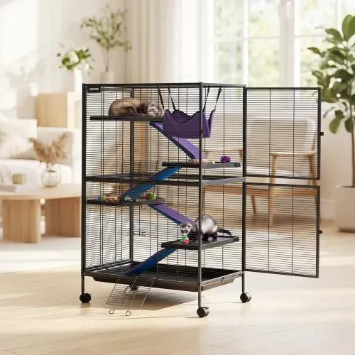 VEVOR Kleintierkäfig Metall Frettchenkäfig Kleintiergehege 80x52x127 cm, Frettchen Chinchillas Gleithörnchen Meerschweinchen & Kaninchen 5-Stöckig 13,97 mm Drahtabstand Feststellbare Schwenkrolle – Bild 7