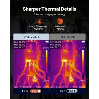 VEVOR Wärmebildkamera, 320×240 TISR Superauflösung, Thermokamera mit 2MP visueller Kamera, 160×120 IR-Auflösung, 25 Hz Bildwiederholfrequenz, -20 °C bis 550 °C, 4 Bildmodi & 6 Farbpaletten VEVOR Wärmebildkamera, 320×240 TISR Superauflösung, Thermokamera mit 2MP visueller Kamera, 160×120 IR-Auflösung, 25 Hz Bildwiederholfrequenz, -20 °C bis 550 °C, 4 Bildmodi & 6 Farbpaletten