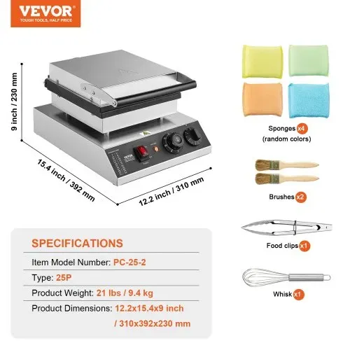 VEVOR Mini-Pfannkuchenmaker kommerzielle Dutch Mini Pfannkuchen Maschine, 25 Stk., 43 mm Durchmesser, Dorayaki-Backmaschine, 1700 W, Temperatur- und Zeitregelung, in Küchen, Cafés und Restaurants – Bild 6
