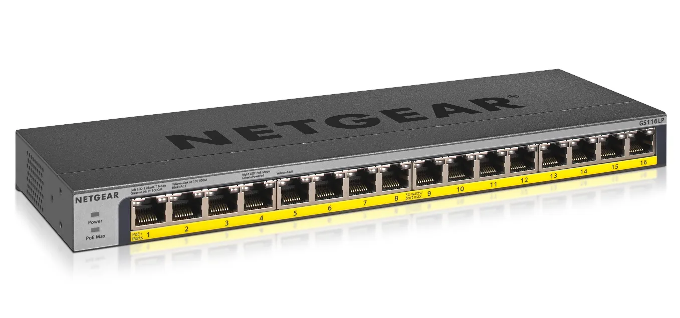 NETGEAR GS116LP Unmanaged Gigabit Ethernet (10/100/1000) Power over Ethernet (PoE) Schwarz NETGEAR GS116LP Unmanaged Gigabit Ethernet (10/100/1000) Power over Ethernet (PoE) Schwarz