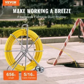 VEVOR Einziehband, 200 m, 5/16 Zoll, Duct Rodder Einziehband-Drahtzieher, Kabelführungsstange mit Rollenständer aus Stahl, 3 Zugköpfe, Angelwerkzeug für Wände & elektrische Leitungen, nicht leitfähig VEVOR Einziehband, 200 m, 5/16 Zoll, Duct Rodder Einziehband-Drahtzieher, Kabelführungsstange mit Rollenständer aus Stahl, 3 Zugköpfe, Angelwerkzeug für Wände & elektrische Leitungen, nicht leitfähig