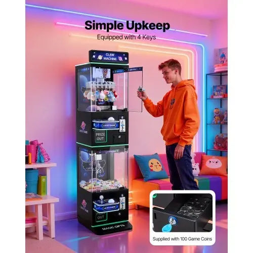 VEVOR Greifautomat, mittelgroß, Arcade-Spielautomat mit Greifer & Doppelschicht, Licht & Ton, Spielzeug-Süßigkeitengreifer, Preisspender, für kommerzielles Heimkino, Schwarz-Lila – Bild 5