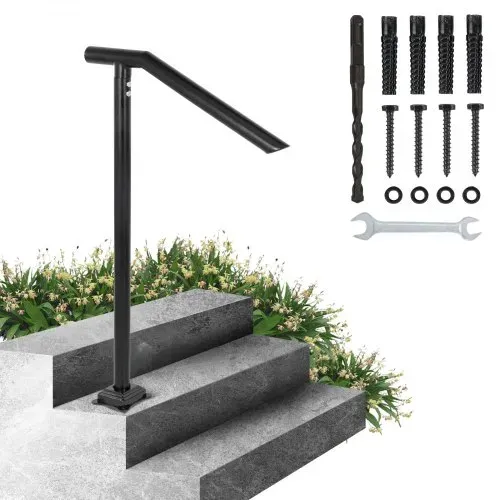VEVOR Treppengeländer Stahl 102x71,3 cm Handlauf für 1 bis 3 Stufen Treppen Geländer 150 kg Traglast Eingangsgeländer formschön Handlauf Außen Rohrdicke 2 mm Schwarz Ideal für Outdoor-Garten Hinterhof – Bild 8