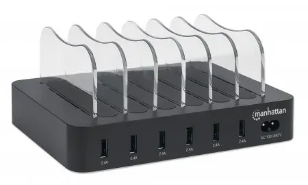 Manhattan 6-Port USB-Ladestation, Sechs USB-A-Ports, bis zu 2,4 A/5 V pro Port, 50 W Ausgangsleistung gesamt, schwarz – Bild 2