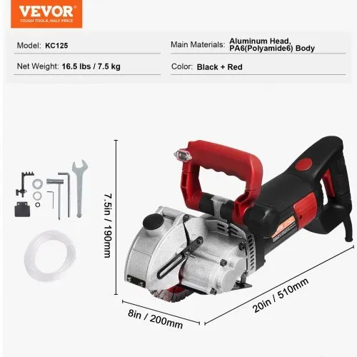 VEVOR Mauernutfräse Schlitzfräse 4800W, Mauerfrase 6500 U/min, Mauerfräse Schlitzfräse mit 34 mm Tiefe, 38 mm Breite, Elektrische Nut Maschine 54x20x24 cm mit 5 φ125 mm Sägeblatt, Ideal für Baustelle – Bild 6