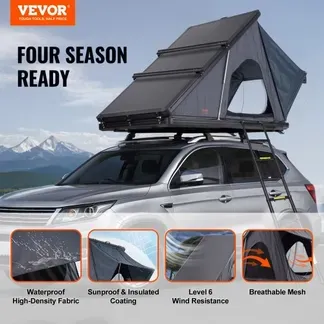 VEVOR Dachzelt mit Hartschale Autozelt Camping für 2–3 Personen, Hartschalen-Dachzelt mit verstellbarer Teleskopleiter, dicker Matratze wasserdicht winddicht für Jeep SUV Van Pickup dreieckig Schwarz VEVOR Dachzelt mit Hartschale Autozelt Camping für 2–3 Personen, Hartschalen-Dachzelt mit verstellbarer Teleskopleiter, dicker Matratze wasserdicht winddicht für Jeep SUV Van Pickup dreieckig Schwarz