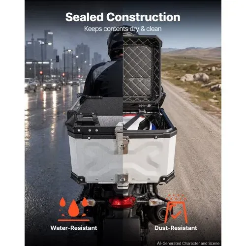 VEVOR Topcase Motorradkoffer 55 L, Universal-Heckkoffer Aluminium, Helmkoffer Wasserdicht, Abnehmbar, mit Sicherheitsschloss, Reflexstreifen, Hartschalen und Lederfutter zur Helmaufbewahrung – Bild 3