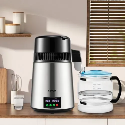 VEVOR Wasser Destillierer 1L / H Haushalt Silber Wasserdestilliergerät Destilliertes Wasser herstellen 750 W, Doppelter Bildschirm Edelstahl Distilleranlage mit Glaskanne Reinwasser destilieren – Bild 7