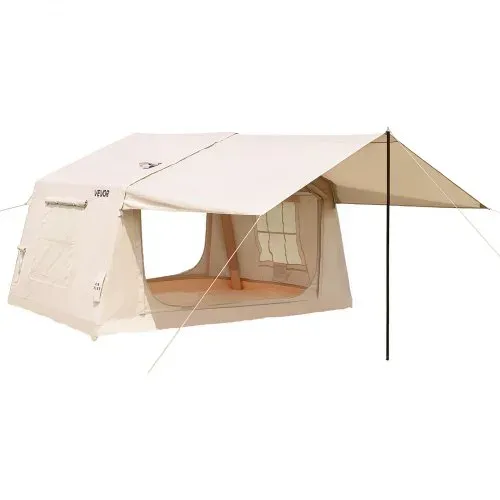 VEVOR Aufblasbares Zelt Luftzelt 3-5 Personen mit Pumpe & Sonnendach Beige, für Outdoor-Aktivität Wasserabweisendes 420D Oxford-Gewebe mit Dachfenster Ofenrohrdurchführung & Netzfenster Windstabil – Bild 9