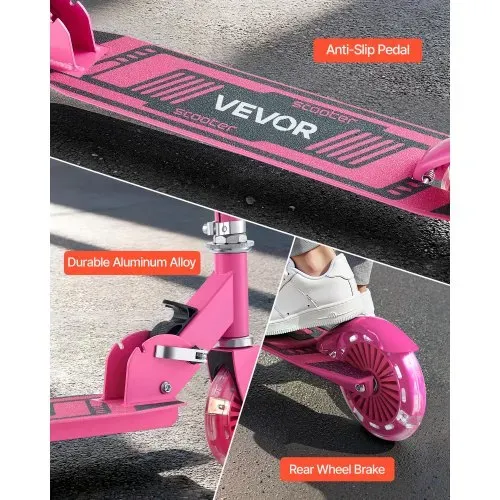 VEVOR Scooter (2 Räder) für Kinder ab 3 Jahren, Cityroller Kinderroller mit leuchtenden Rädern & höhenverstellbarem Lenker & rutschfestem Deck & faltbarem Rahmen, Tretroller bis zu 50 kg, Pink – Bild 4